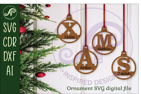 Letter round personalized Christmas Ornament SVG laser cut SVG APInspireddesigns 