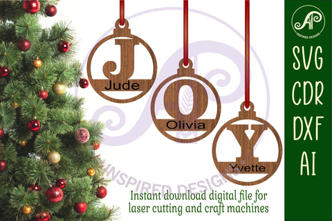 Letter round personalized Christmas Ornament SVG laser cut SVG APInspireddesigns 