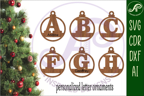 Letter round personalized Christmas Ornament SVG laser cut SVG APInspireddesigns 