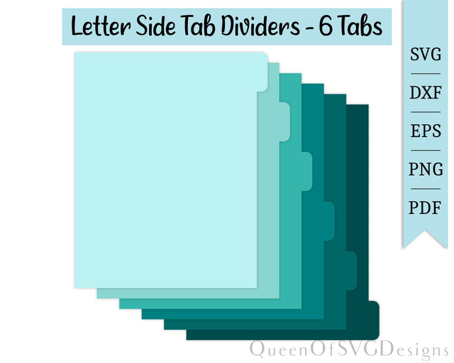 Letter Side Tab Dividers-6 Tabs SVG PNG DXF EPS PDF SVG QueenOfSVGDesigns 