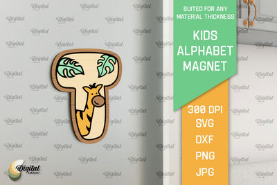 Letter T. Kids Alphabet Magnet Laser Cut. 3D Letter SVG SVG Evgenyia Guschina 