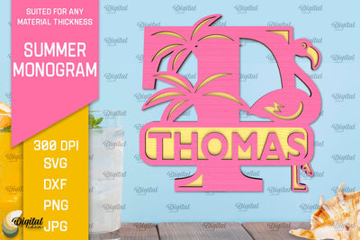 Letter T Summer Monogram Laser Cut. Summer Decor SVG SVG Evgenyia Guschina 