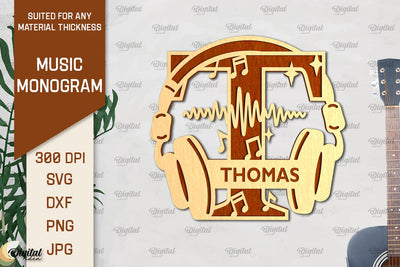 Letter T SVG. Music Monogram Laser Cut. Music Decor SVG SVG Evgenyia Guschina 