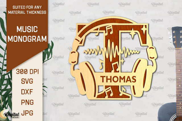 Letter T SVG. Music Monogram Laser Cut. Music Decor SVG SVG Evgenyia Guschina 