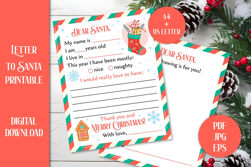 Letter to Santa Printable | Dear Santa Letter PDF | Cute Christmas Wish ...