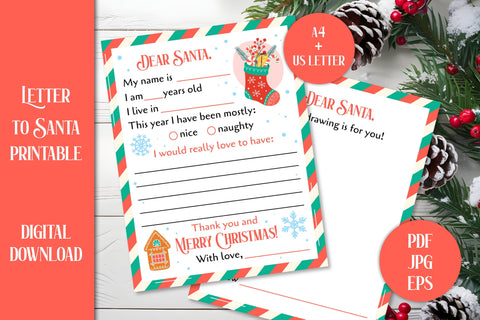 Letter to Santa Printable | Dear Santa Letter PDF | Cute Christmas Wish List Template Design for Kids | Instant Digital Download | Wishlist Sublimation AnnaViolet_store 