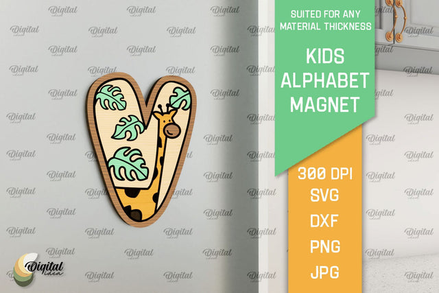 Letter V. Kids Alphabet Magnet Laser Cut. 3D Letter SVG SVG Evgenyia Guschina 