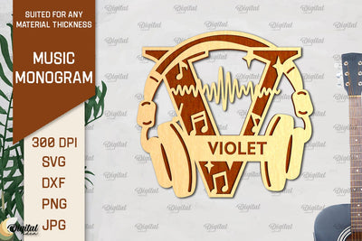 Letter V SVG. Music Monogram Laser Cut. Music Decor SVG SVG Evgenyia Guschina 