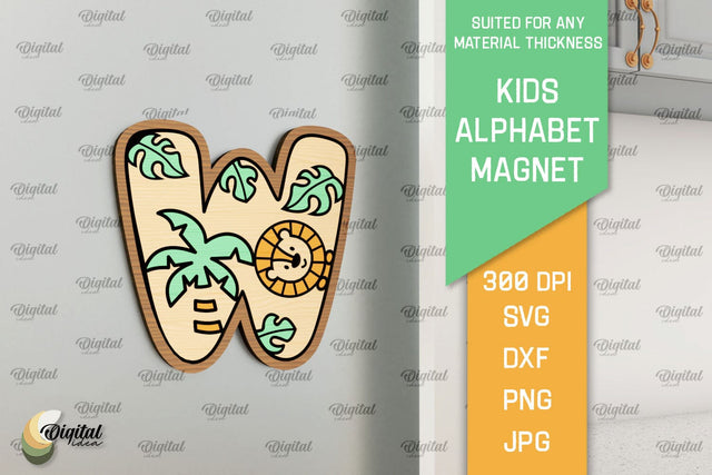 Letter W. Kids Alphabet Magnet Laser Cut. 3D Letter SVG SVG Evgenyia Guschina 