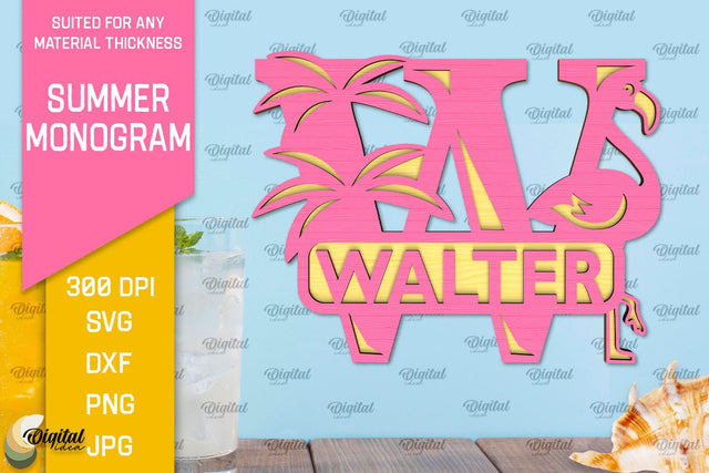 Letter W Summer Monogram Laser Cut. Summer Decor SVG SVG Evgenyia Guschina 