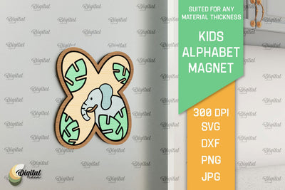 Letter X. Kids Alphabet Magnet Laser Cut. 3D Letter SVG SVG Evgenyia Guschina 