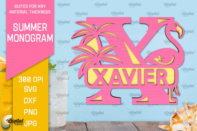 Letter X Summer Monogram Laser Cut. Summer Decor SVG SVG Evgenyia Guschina 