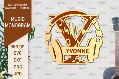 Letter Y SVG. Music Monogram Laser Cut. Music Decor SVG SVG Evgenyia Guschina 