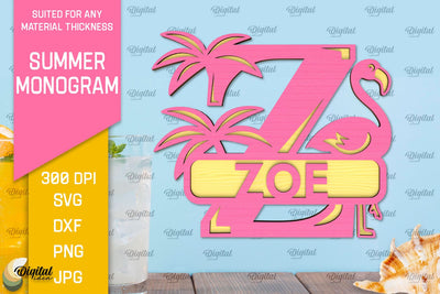 Letter Z Summer Monogram Laser Cut. Summer Decor SVG SVG Evgenyia Guschina 