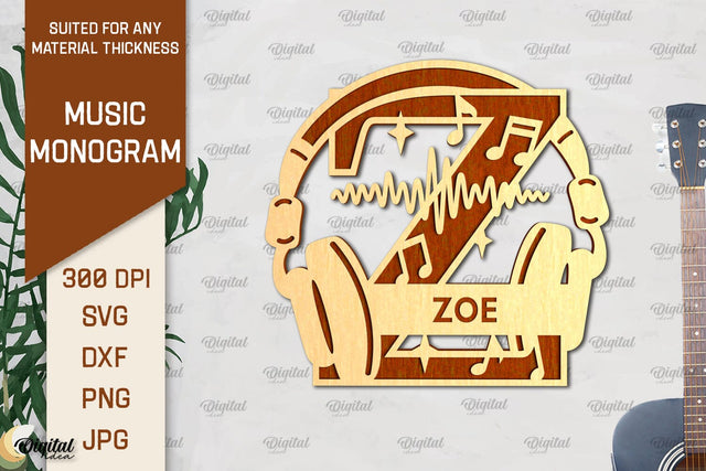 Letter Z SVG. Music Monogram Laser Cut. Music Decor SVG SVG Evgenyia Guschina 