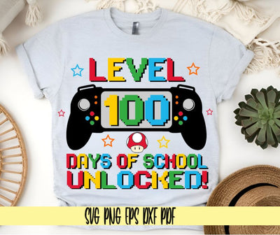 Level 100 Days of School Unlocked - Gamer Boy 100th Day Shirt Design - Digital Cut File for Cricut - SVG PNG PDF DXF EPS SVG DigitalDesigns365 
