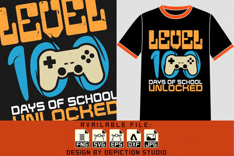 Level 100 Days Of School Unlocked T-Shirt, Kids Gaming Shirt, Back To School Gaming Shirt, 100 Days Gaming Shirt Print Template Sketch DESIGN Depiction Studio 