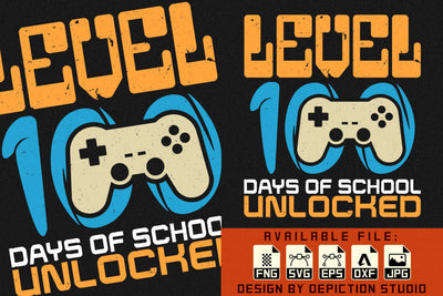 Level 100 Days Of School Unlocked T-Shirt, Kids Gaming Shirt, Back To School Gaming Shirt, 100 Days Gaming Shirt Print Template Sketch DESIGN Depiction Studio 
