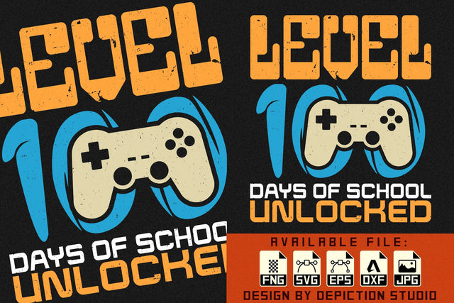 Level 100 Days Of School Unlocked T-Shirt, Kids Gaming Shirt, Back To School Gaming Shirt, 100 Days Gaming Shirt Print Template Sketch DESIGN Depiction Studio 