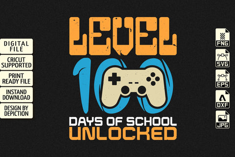 Level 100 Days Of School Unlocked T-Shirt, Kids Gaming Shirt, Back To School Gaming Shirt, 100 Days Gaming Shirt Print Template Sketch DESIGN Depiction Studio 