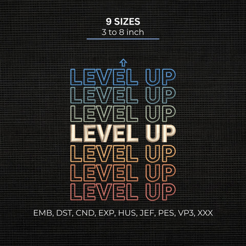 Level Up Embroidery Design – Gamer Gaming Retro Typography Machine Embroidery File Embroidery/Applique DESIGNS PatternFeed8 