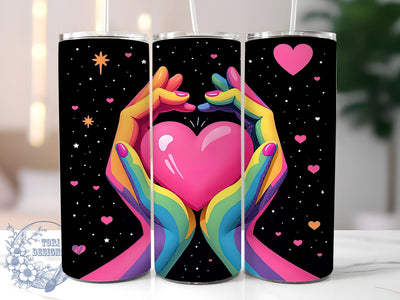 LGBTQ Rainbow Heart 20oz Tumbler, LGBTQ Tumbler, Rainbow Tumbler, Heart Hands Cup, Sublimation Wrap, 20oz Tumbler Design, Pride Month Gift, LGBT Merchandise Sublimation ToriDesigns 