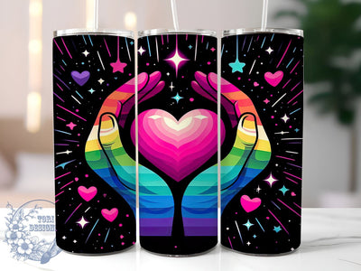 LGBTQ Rainbow Heart 20oz Tumbler, LGBTQ Tumbler, Rainbow Tumbler, Heart Hands Cup, Sublimation Wrap, 20oz Tumbler Design, Pride Month Gift, LGBT Merchandise Sublimation ToriDesigns 