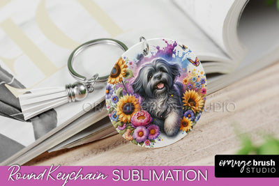 Lhasa Apso Keychain - Dog mom Floral Keychain Sublimation Design Sublimation OrangeBrushStudio 