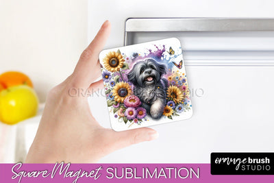 Lhasa Apso Magnet Sublimation - Dog Mom Floral Magnet PNG Design Sublimation OrangeBrushStudio 