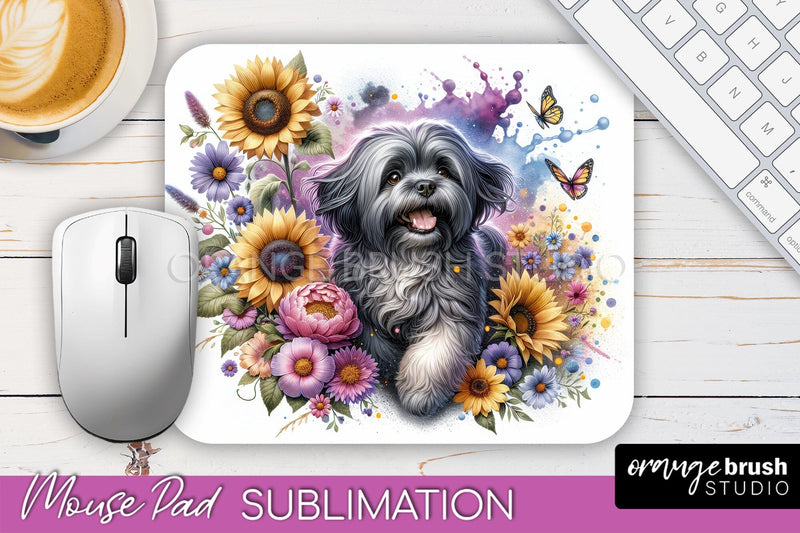 Lhasa Apso Mouse Pad Design - Dog Mom Floral Mousepad Sublimation Sublimation OrangeBrushStudio 
