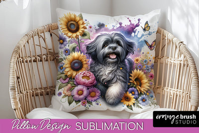 Lhasa Apso Pillow Cover - Dog Mom Floral Pillow Sublimation Sublimation OrangeBrushStudio 