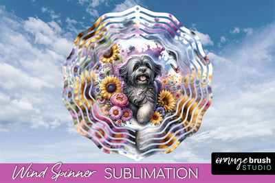 Lhasa Apso Wind Spinner, Dog Mom Floral Wind Spinner Sublimation Sublimation OrangeBrushStudio 
