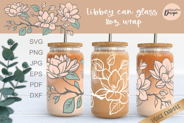 Libbey glass 16oz | Can glass wrap svg| Flowers svg SVG Klava P 
