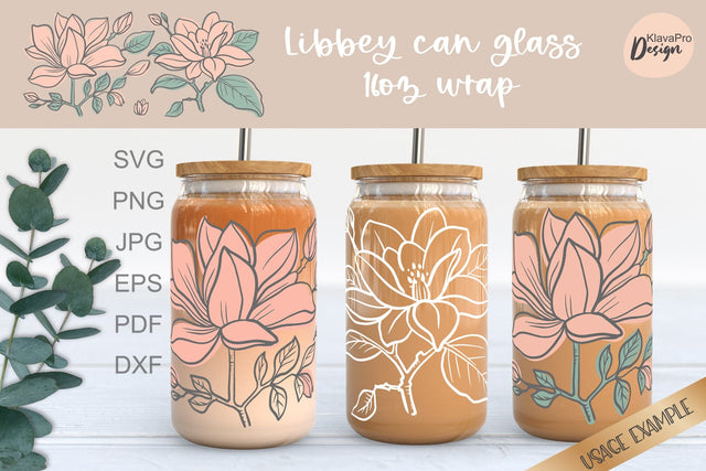 Libbey glass 16oz | Can glass wrap svg| Magnolia svg SVG Klava P 