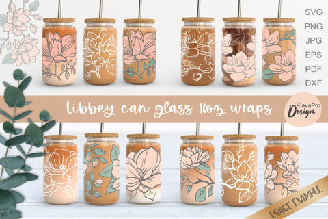 Libbey glass 16oz | Flowers Can glass wrap | SVG Bundle SVG Klava P 
