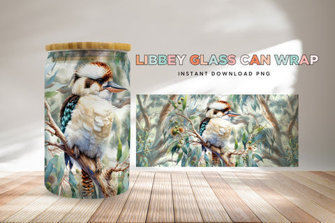 Libbey Glass Can Wrap, Kookaburra Bird Design Sublimation BijouBay 