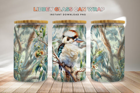Libbey Glass Can Wrap, Kookaburra Bird Design Sublimation BijouBay 