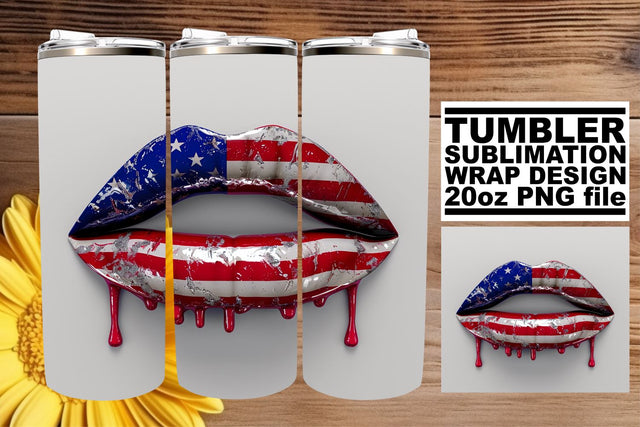 Liberty Lip Lock: USA Flag Tumbler Wrap Sublimation afrosvg 
