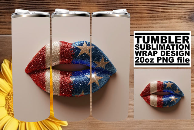 Liberty Lip Wrap: Patriotic 20oz Tumbler Design Sublimation afrosvg 