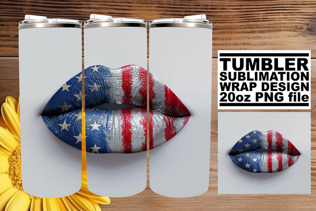 Liberty Love: USA Flag Lips Tumbler Wrap Sublimation afrosvg 