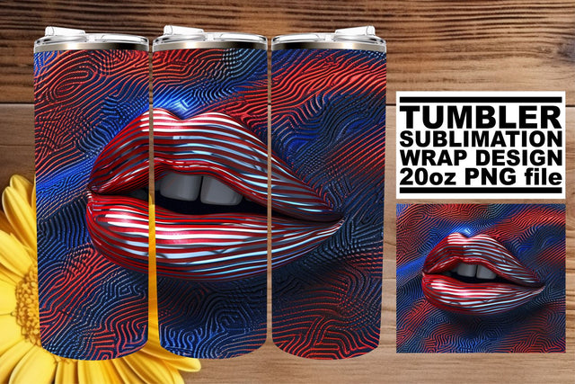 Liberty's Pride: USA Flag Lips 20oz Tumbler Wrap Sublimation afrosvg 
