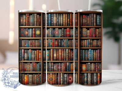 Librarian Boho Floral 20oz Skinny Tumbler, Boho Bookshelves Book Lover Tumbler Png, Straight & Tapered Tumbler Wrap, Instant Digital Download Sublimation ToriDesigns 