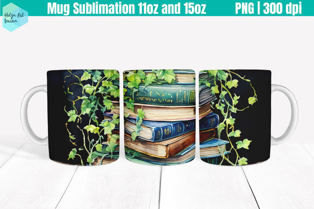 Library Mug Wrap Sublimation 11OZ and 15OZ Sublimation Helga Art 