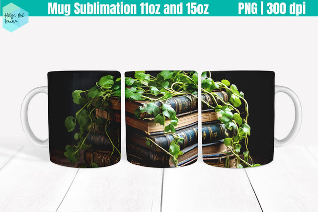 Library Mug Wrap Sublimation 11OZ and 15OZ Sublimation Helga Art 