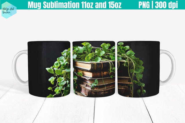 Library Mug Wrap Sublimation 11OZ and 15OZ Sublimation Helga Art 