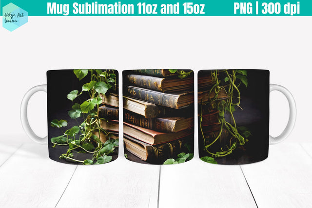 Library Mug Wrap Sublimation 11OZ and 15OZ Sublimation Helga Art 