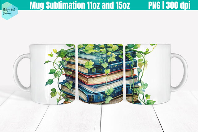 Library Mug Wrap Sublimation 11OZ and 15OZ Sublimation Helga Art 