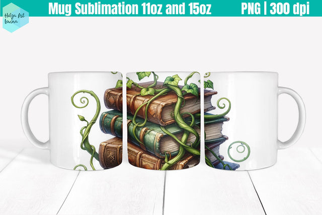 Library Mug Wrap Sublimation 11OZ and 15OZ Sublimation Helga Art 