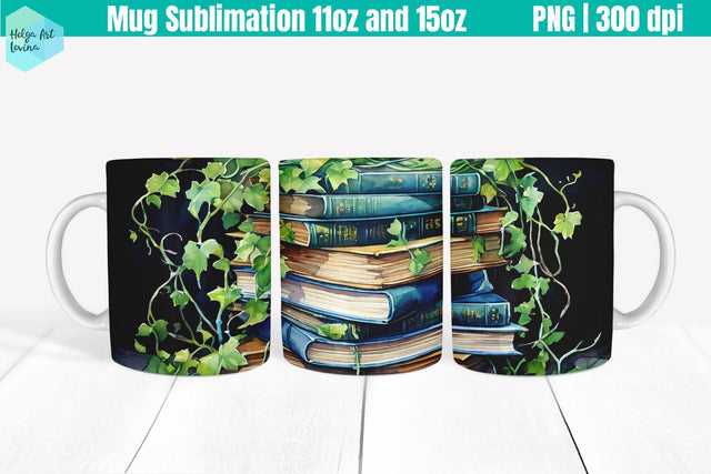 Library Mug Wrap Sublimation 11OZ and 15OZ Sublimation Helga Art 