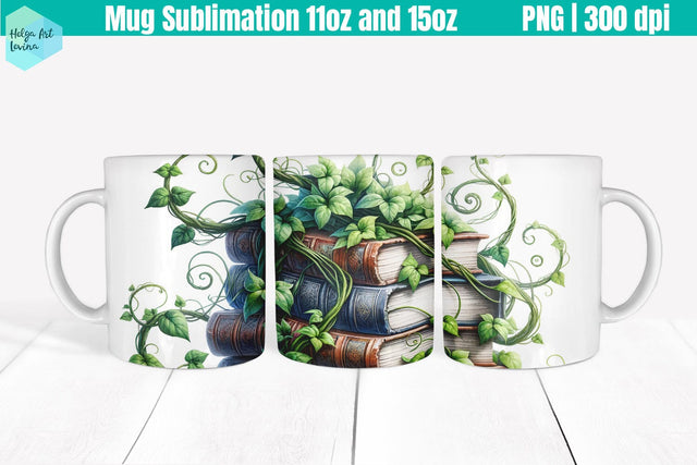 Library Mug Wrap Sublimation 11OZ and 15OZ Sublimation Helga Art 